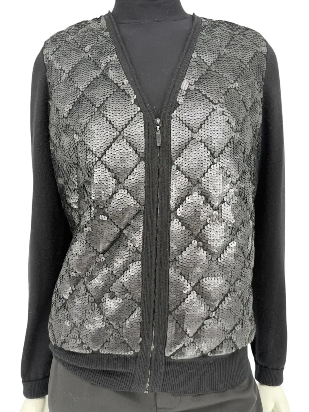 3rd hanel Black Sequin-Front Zip Cardigan – Fall 2009 – Size 42